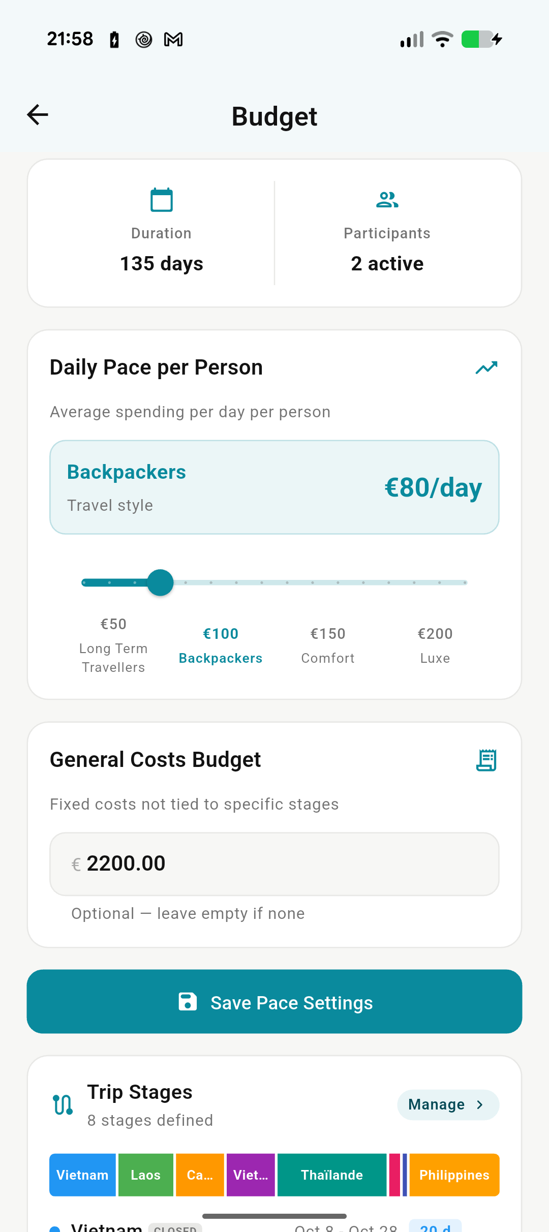Dynamic Budget Setup